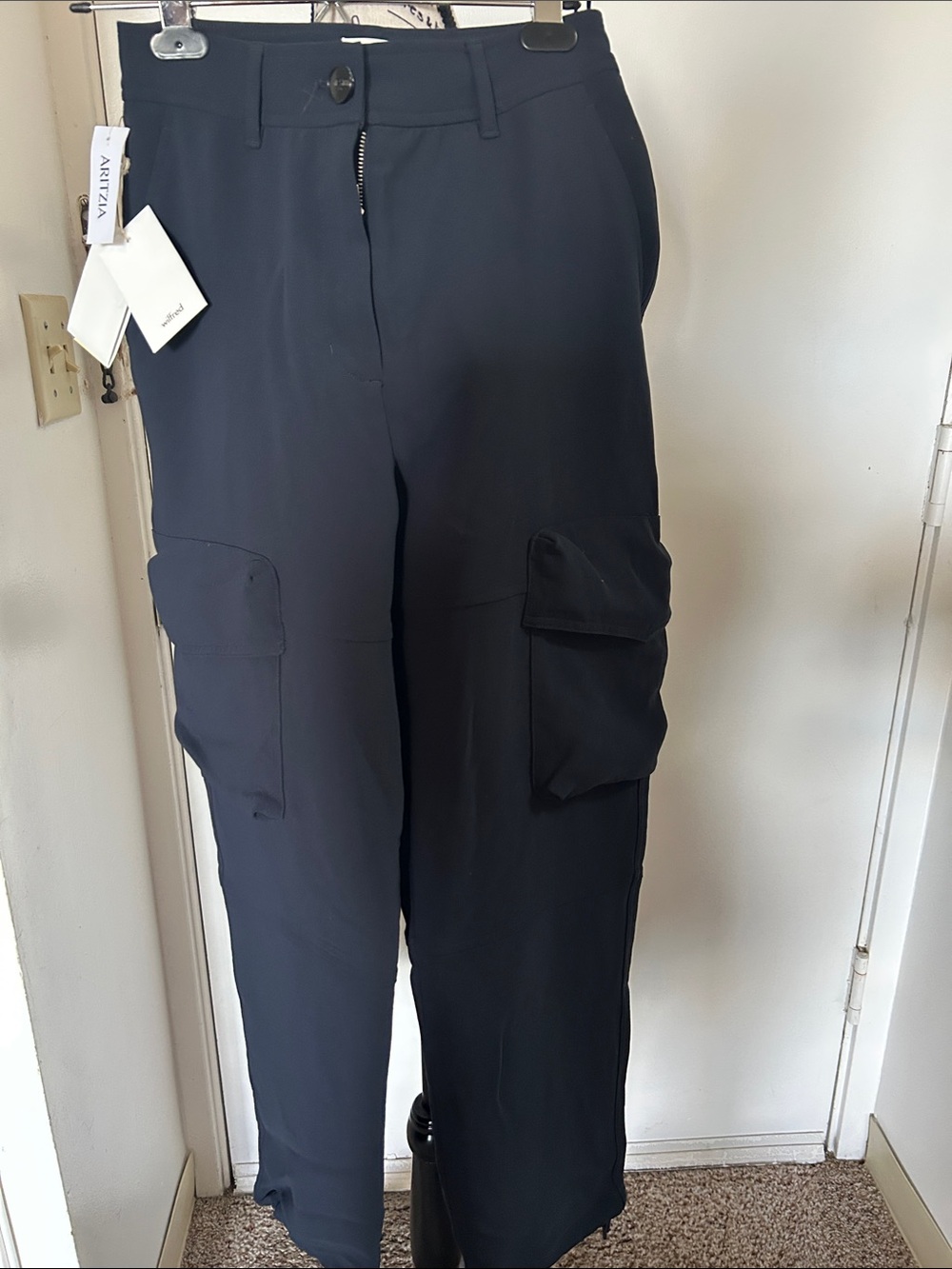 Wilfred Navy Cargo Pants with Side Utility Pockets